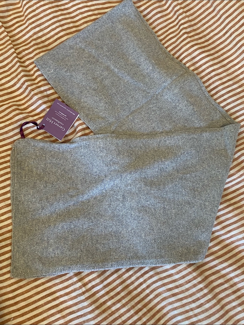 NWT Garnet Hill Cashmere metallic gray silver scarf 74 inches long